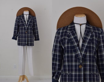 Vintage 90s Plaid Linen/Rayon Jacket size 10