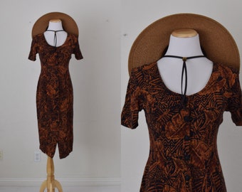 Vintage 90s Crinkle Rayon/Poly Black Dress size 10