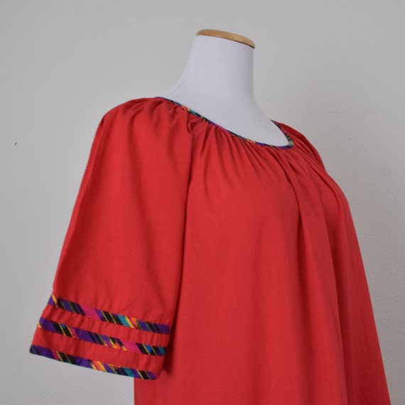 Vintage 80s Granada Poly/Cotton Muumuu Red Dress … - image 4