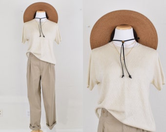 Vintage 80s Beige Knit Pullover Top | size PXL