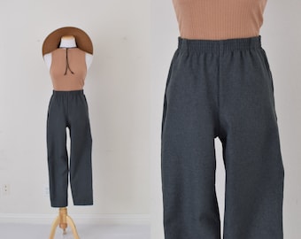 Vintage 80s Steel Gray Gathered Waist Polyester Pants 6P | 24-30 waist