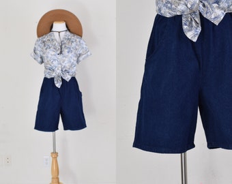 vintage short en jean bleu à taille froncée taille 8