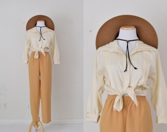 Vintage 80s Don Caster Sport Beige Blouse | size 6