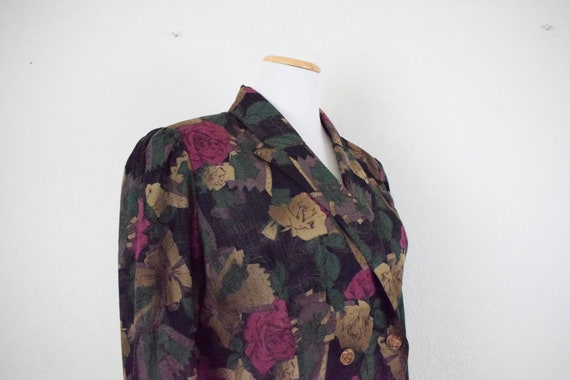 Vintage Dark Floral Sheer Polyester Blouse | 80s … - image 6