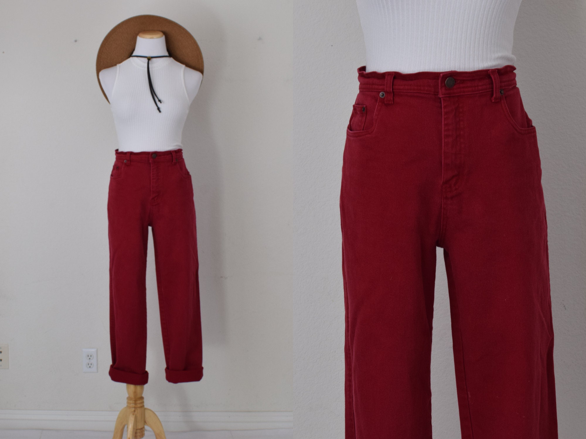 Vintage 90s Red Cotton/lycra Jeans size 10 | 32 waist