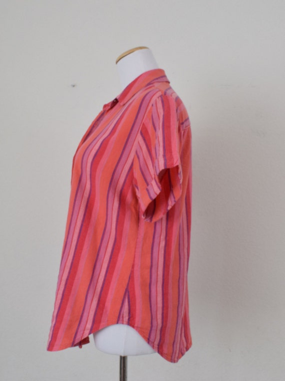 Vintage 90s Linen/Rayon Vertical Stripe Button Bl… - image 2