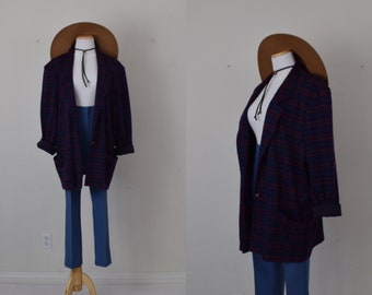 Vintage 80s Purple Plaid/Polyester Women Blazer by Cricket Lane