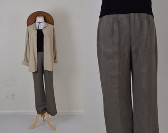 Vintage 90s Micro Plaid Mid-Rise Tabbed Trousers | 28 waist