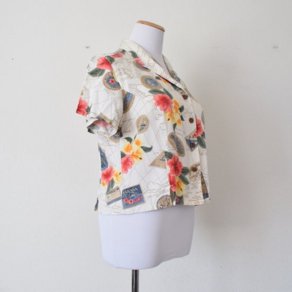 Vintage Floral 90s Button Down Floral Rayon Blous… - image 3