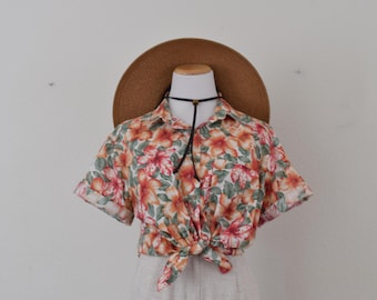 Camicetta da donna vintage anni '90 in cotone con stampa floreale di Fire-Islander / taglia Large