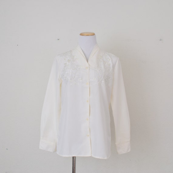 Vintage 90s Embroidered Button Blouse - image 2