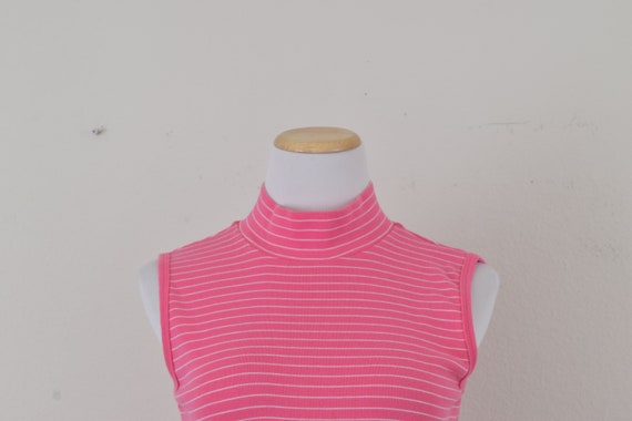 Vintage 90s Bubble Gum Pink Striped Mockneck Top - image 8