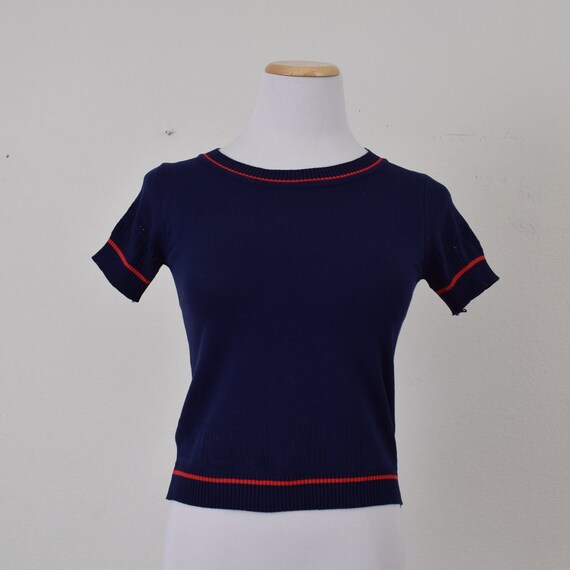 Vintage 90s Navy Acrylic Knit Top - image 4