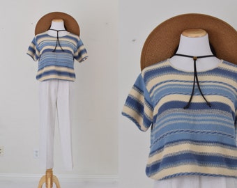 Vintage 90s Crop Striped Knit  Blouse