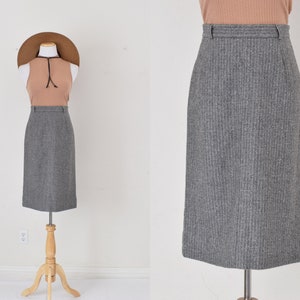 Vintage 70er Jahre Wollkombi Kniegrauer Tweedrock Größe 7/8 | 26 Taille