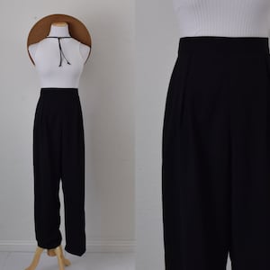 Vintage 80s Black Pleated Polyester/Spandex Pants | 30-32 waist