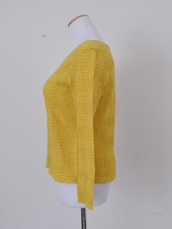 Vintage 90s Golden Yellow Polyester Scoop Neck sh… - image 4