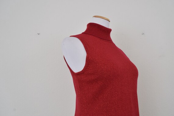 Vintage 90s Metallic Cranberry Cowl Neck Stretch … - image 5