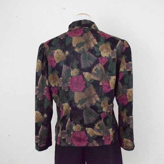 Vintage Dark Floral Sheer Polyester Blouse | 80s … - image 3