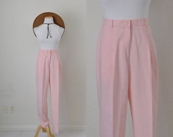 Vintage 90s Poly/Rayon Rosa Plisado Pantalones / 28-30 cintura