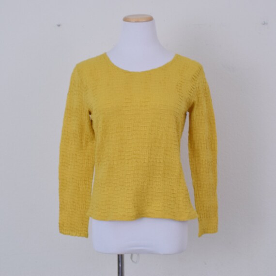 Vintage 90s Golden Yellow Polyester Scoop Neck sh… - image 3