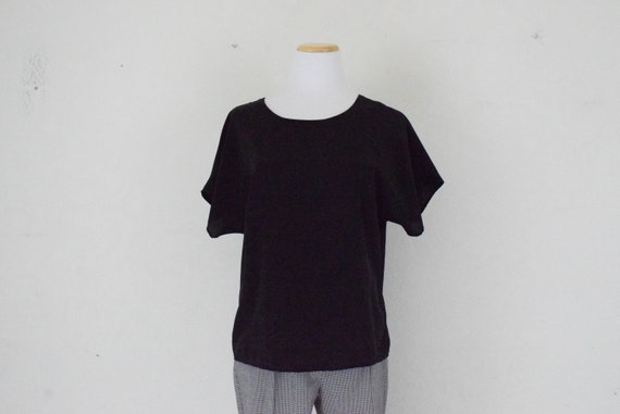 Vintage 80s Black Classic Polyester Boxy Blouse |… - image 2