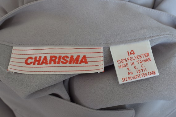 Vintage 80s Gray Polyester Semi-Sheer Pleated Blo… - image 9