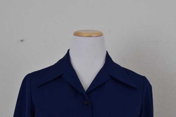 Vintage 70s Polyester Navy Groovy Blouse - image 9