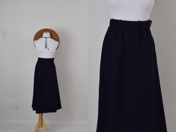 Vintage 90s Wool Jaeger Navy A-line Skirt size 10… - image 1