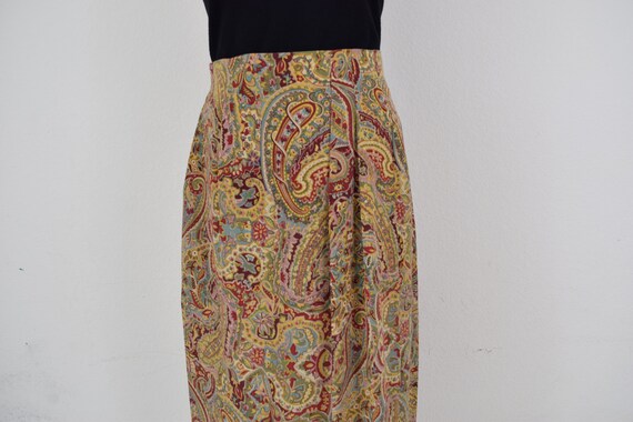 Vintage 90s Rayon Paisley Draped Midi Skirt size … - image 5