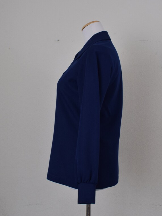 Vintage 70s Polyester Navy Groovy Blouse - image 3