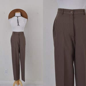 Vintage 80s Taupe Liz Baker Polyester Trousers | 28-29 waist