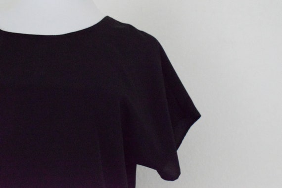 Vintage 80s Black Classic Polyester Boxy Blouse |… - image 7