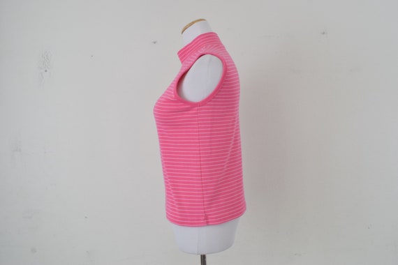 Vintage 90s Bubble Gum Pink Striped Mockneck Top - image 4