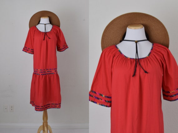 Vintage 80s Granada Poly/Cotton Muumuu Red Dress … - image 1