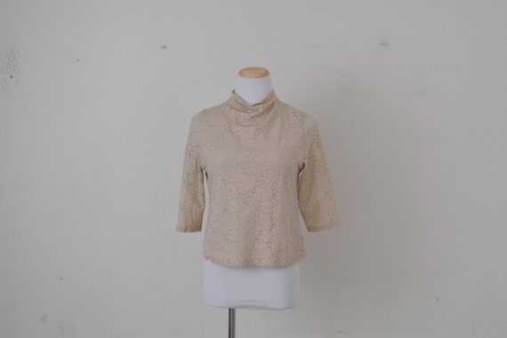 Vintage Nylon High Neck Lace Pullover Blouse - image 3