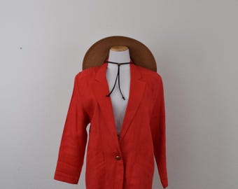 Vintage 90s Ramie Red Blazer by Chaus | size 8