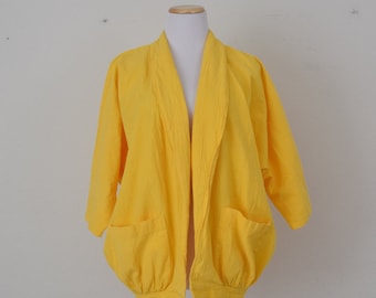 Blazer vintage de los años 80, amarillo brillante, 100% algodón, talla L