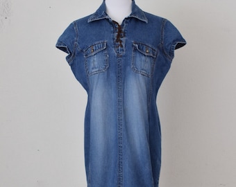 Vintage 90s Blue Denim Cotton Market Dress| size S