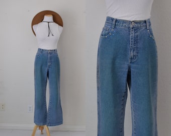 Vintage 80er Jahre Ausgestellte Strass Mom Jeans von L.A. BLUES Größe 12