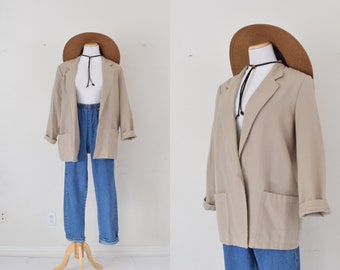 Vintage 90s  Beige Rayon Oversized Light Blazer | 14 P