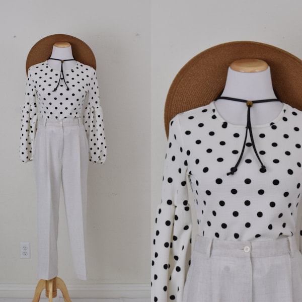 Vintage 00s Poly/Spandex Polka Dot shirt | size medium