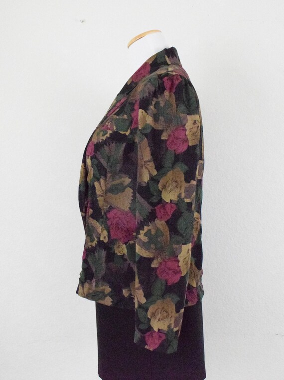 Vintage Dark Floral Sheer Polyester Blouse | 80s … - image 2