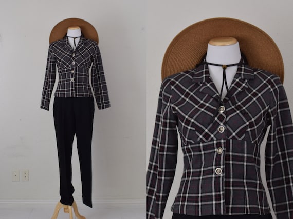 Vintage 90s Plaid Long Sleeves Button up Blouse - image 1