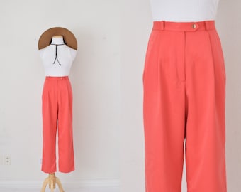Vintage 80s Orange Coral Pleated Trousers | 28-29 waist