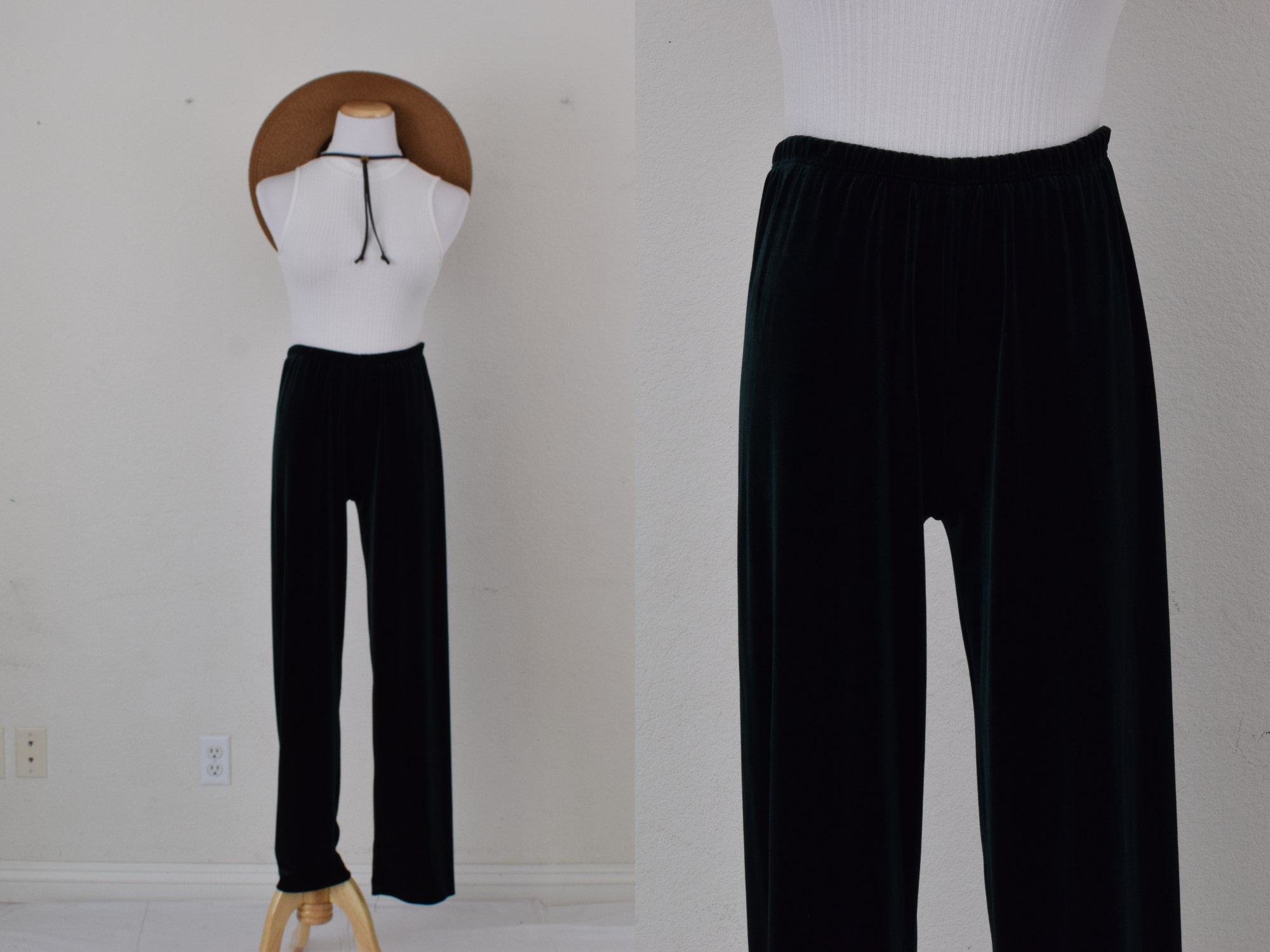 Vintage 90s Forest Green Velvety Stretch Pull-on Pants Size L 24 