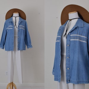 Vintage 80s  Embroidered Blue Denim Shirt size 1X