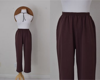Vintage 80s Gathered Waist Poly/Spandex Pants size 12P | 27-32 waist