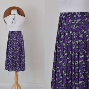Vintage 90s Floral Botanical Poly/Rayon Midi Skirt size 12 | 34waist