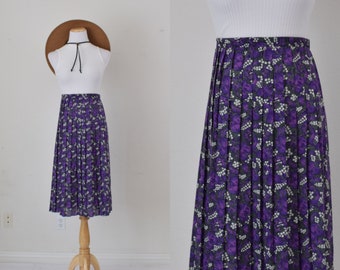 Vintage 90s Floral Botanical Poly/Rayon Midi Skirt size 12 | 32-36 waist